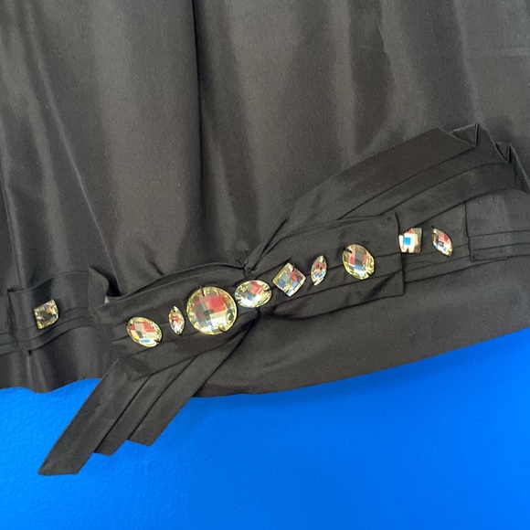 TERI JON Black Silk Taffeta Pleated Skirt with Bow & Crystals Sz 6 - Picture 4 of 9